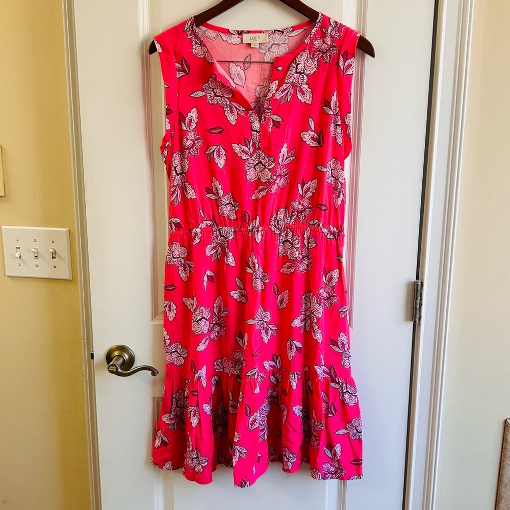 LOFT Pink and Purple Ruffled Tiered Floral Sundress